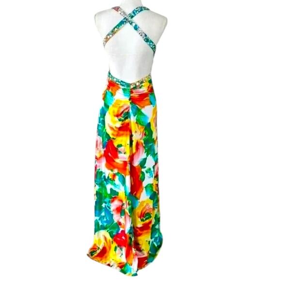 Morgan & Co Vibrant Floral Sequin Gown Prom – Size Small – Halter Maxi Dress - Picture 3 of 8